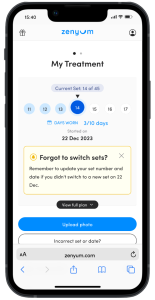 Two mobile devices which show the clear aligner switch set feature found in the new ZenyumClear™ Smile Journey