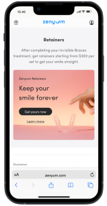 Two mobile devices showing how you can get Zenyum retainers in the new ZenyumClear™ Smile Journey
