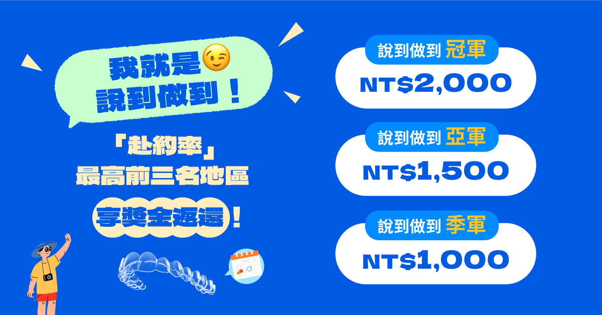 「赴約率」最高前三名地區享有獎金返還